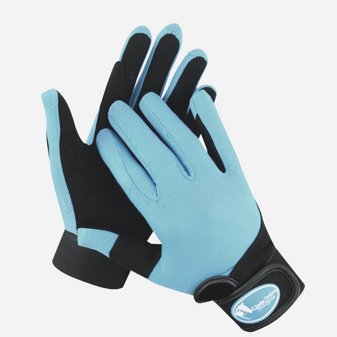 Ice Blue Synthetic Riding Gloves - Adult